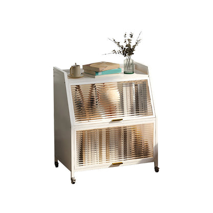 Cabinets Included Night Table Metal Black / White Nightstand with Glass Doors White 1 Piece Clearhalo 'Bedroom Furniture' 'furn' 'furn_night_stand' 'Furniture' 'night_stand' 'Nightstands' 5783894