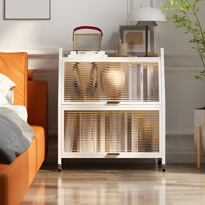 Cabinets Included Night Table Metal Black / White Nightstand with Glass Doors Clearhalo 'Bedroom Furniture' 'furn' 'furn_night_stand' 'Furniture' 'night_stand' 'Nightstands' 5783895