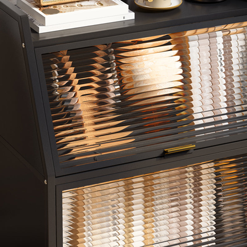 Cabinets Included Night Table Metal Black / White Nightstand with Glass Doors Clearhalo 'Bedroom Furniture' 'furn' 'furn_night_stand' 'Furniture' 'night_stand' 'Nightstands' 5783903