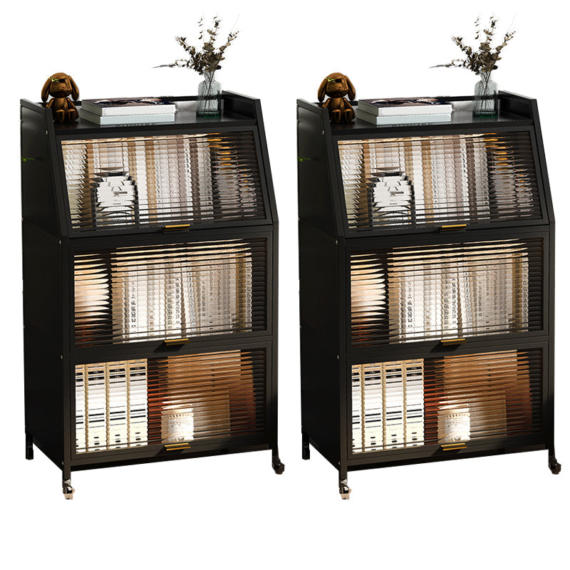 Cabinets Included Night Table Metal Black / White Nightstand with Glass Doors Black 2 Piece Set Clearhalo 'Bedroom Furniture' 'furn' 'furn_night_stand' 'Furniture' 'night_stand' 'Nightstands' 5783904