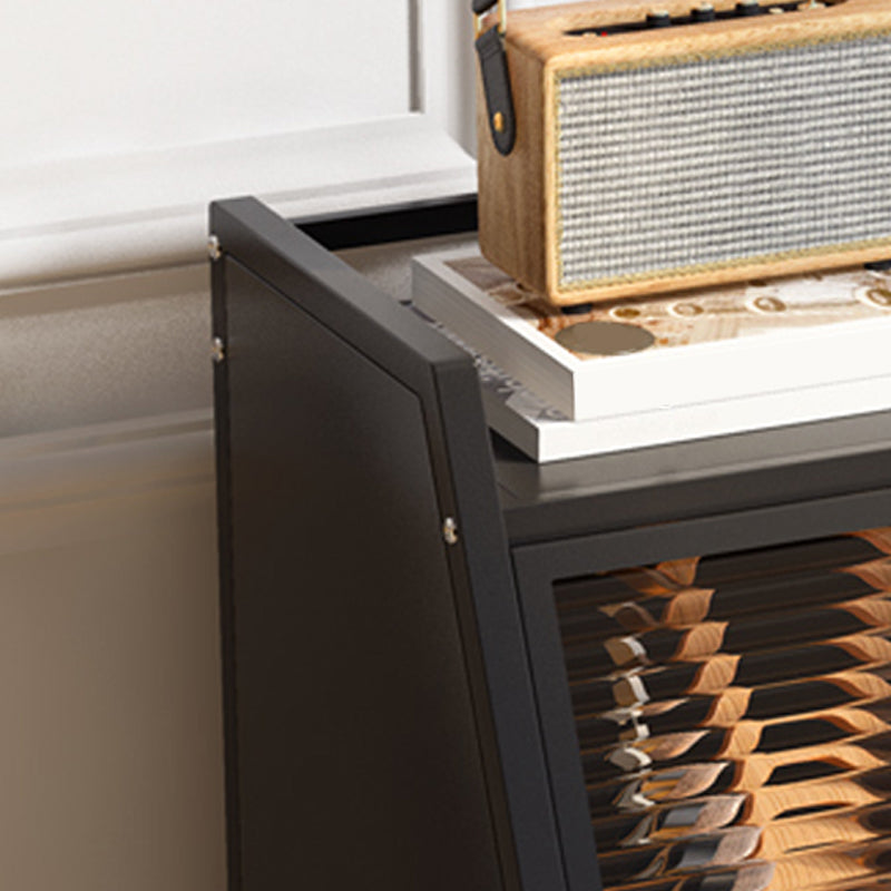 Cabinets Included Night Table Metal Black / White Nightstand with Glass Doors Clearhalo 'Bedroom Furniture' 'furn' 'furn_night_stand' 'Furniture' 'night_stand' 'Nightstands' 5783907