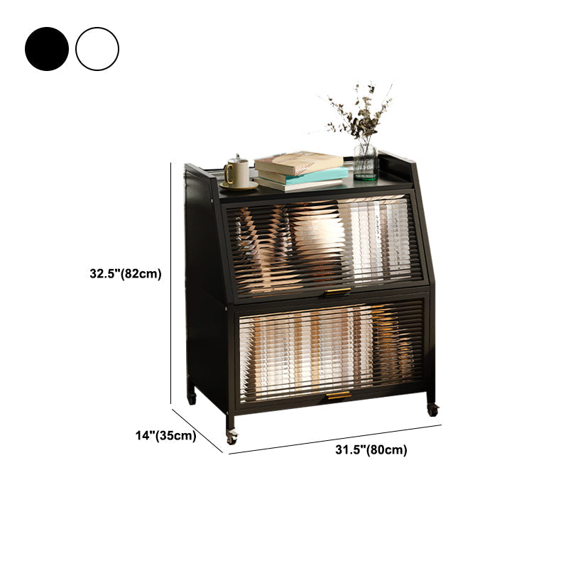 Cabinets Included Night Table Metal Black / White Nightstand with Glass Doors Clearhalo 'Bedroom Furniture' 'furn' 'furn_night_stand' 'Furniture' 'night_stand' 'Nightstands' 5783910