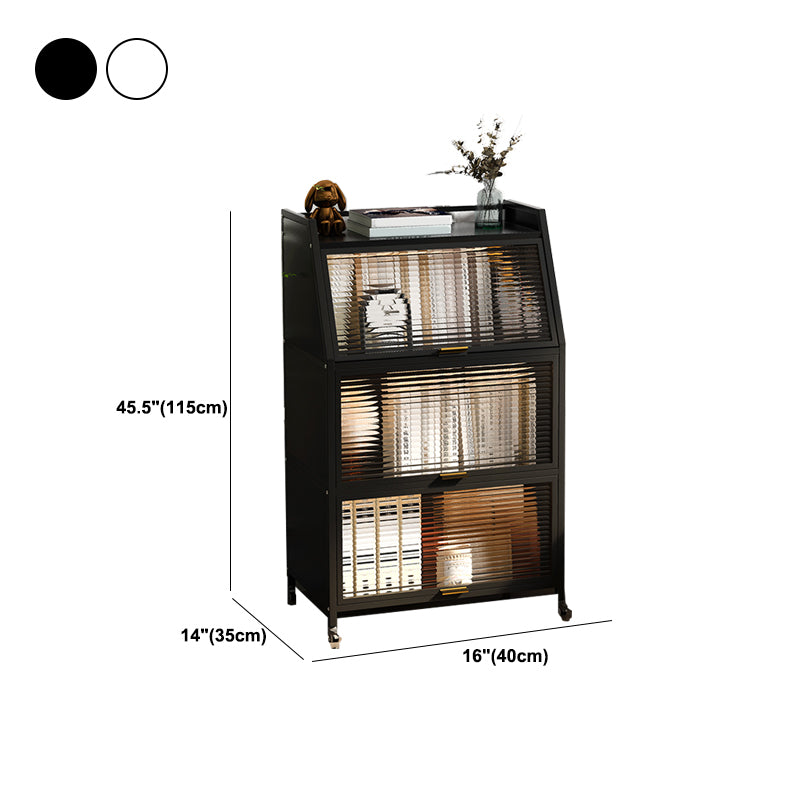 Cabinets Included Night Table Metal Black / White Nightstand with Glass Doors Clearhalo 'Bedroom Furniture' 'furn' 'furn_night_stand' 'Furniture' 'night_stand' 'Nightstands' 5783911