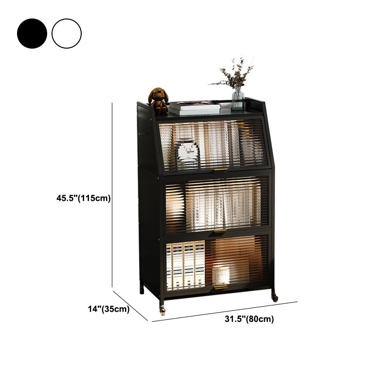 Cabinets Included Night Table Metal Black / White Nightstand with Glass Doors Clearhalo 'Bedroom Furniture' 'furn' 'furn_night_stand' 'Furniture' 'night_stand' 'Nightstands' 5783913