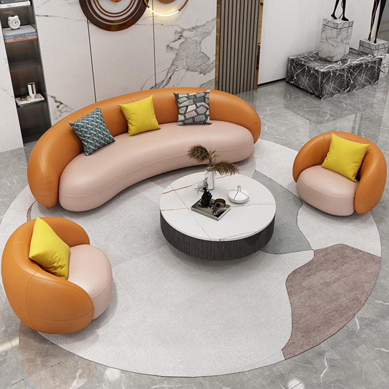 Orange Faux Leather Curved Sofa Contemporary Armless Sofa for Living Room