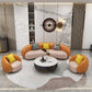 Orange Faux Leather Curved Sofa Contemporary Armless Sofa for Living Room