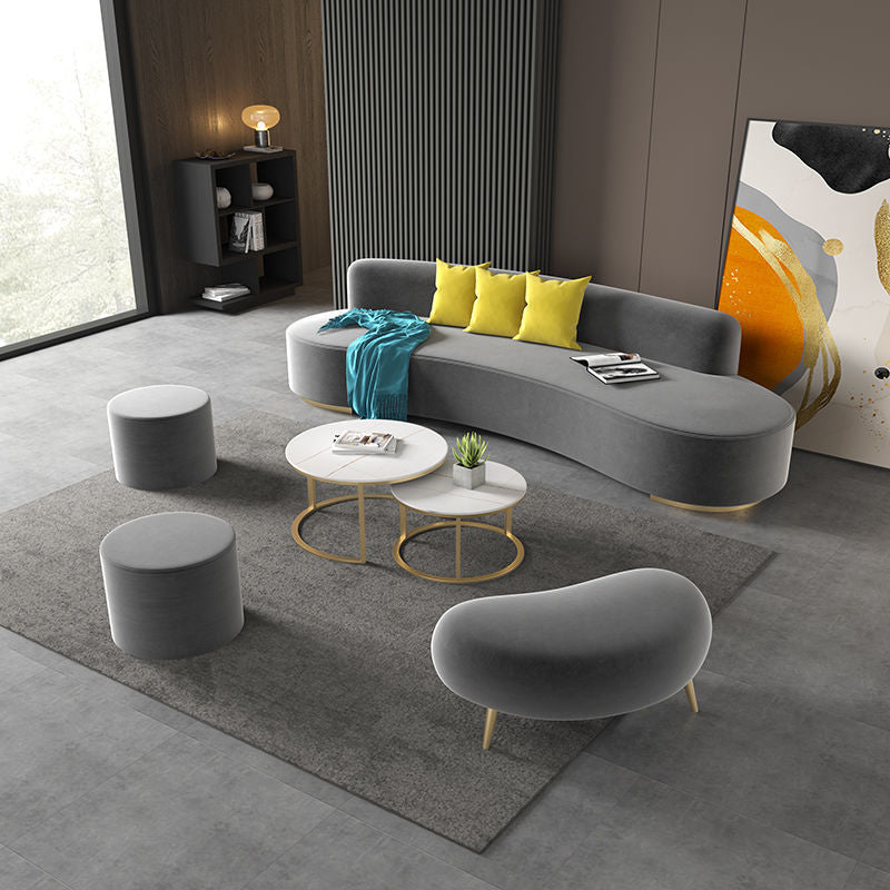 Modern Style Curved Sofa Minimalist Velvet Armless Sofa - 26.77" H Clearhalo 'furn' 'furn_sofas' 'Furniture' 'Living Room Furniture' 'Sofa' 'sofas' 5784519