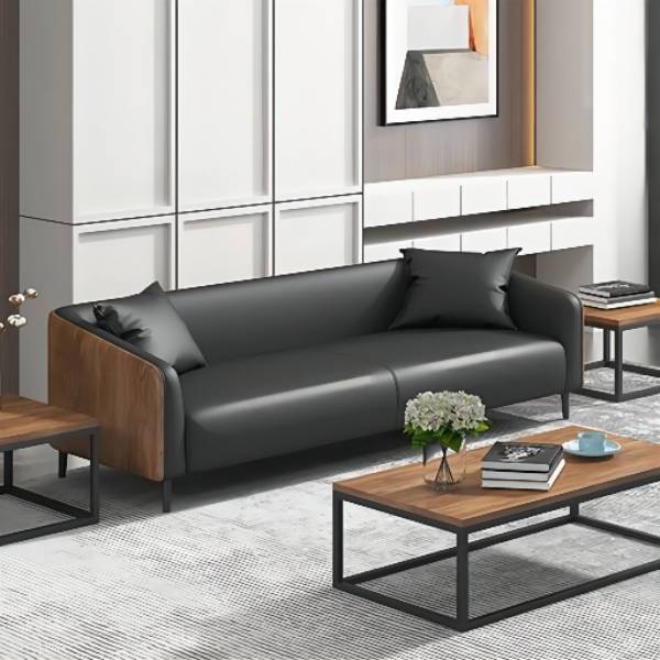 Modern Faux Leather Sofa Tuxedo Arm Tight Back Sofa in Grey/black Clearhalo 'furn' 'furn_sofas' 'Furniture' 'Living Room Furniture' 'Sofa' 'sofas' 5784662
