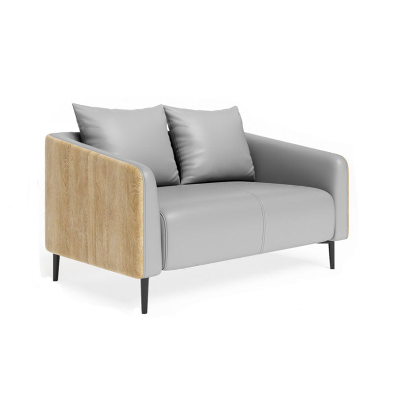 Modern Faux Leather Sofa Tuxedo Arm Tight Back Sofa in Grey/black 55"L x 32"W x 28"H Gray Clearhalo 'furn' 'furn_sofas' 'Furniture' 'Living Room Furniture' 'Sofa' 'sofas' 5784664