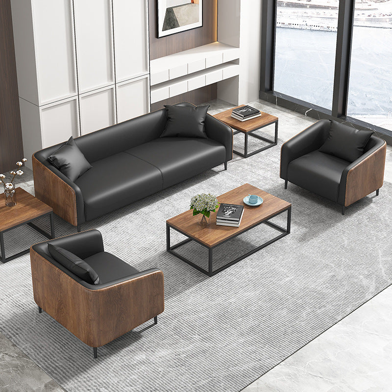 Modern Faux Leather Sofa Tuxedo Arm Tight Back Sofa in Grey/black Clearhalo 'furn' 'furn_sofas' 'Furniture' 'Living Room Furniture' 'Sofa' 'sofas' 5784667