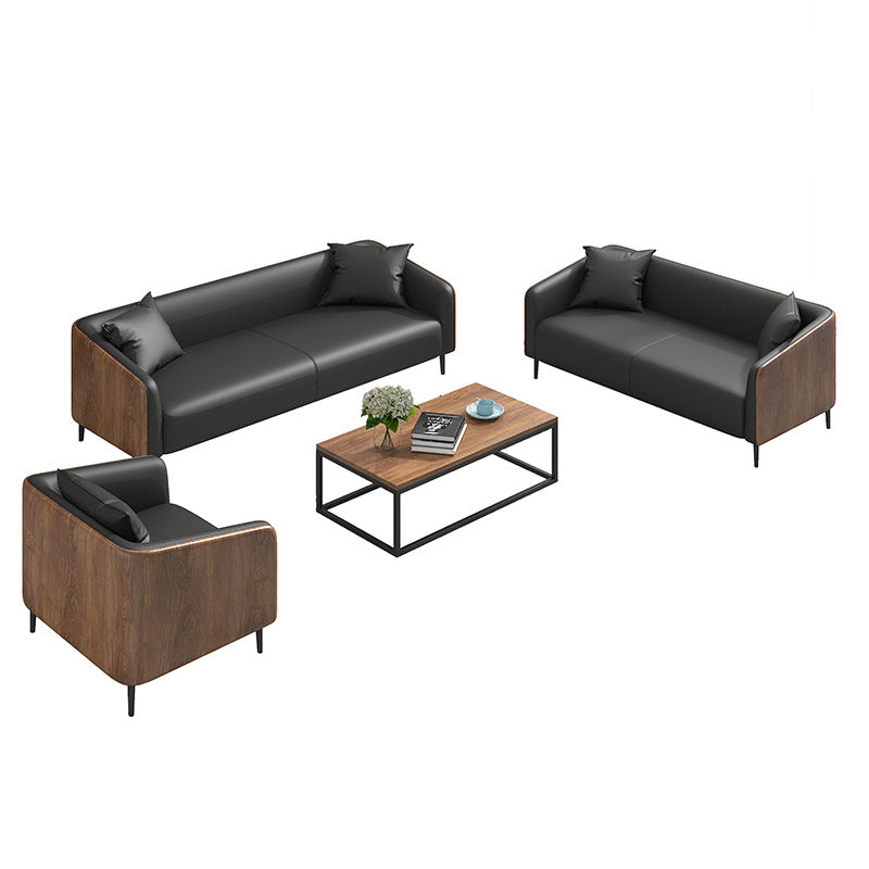 Modern Faux Leather Sofa Tuxedo Arm Tight Back Sofa in Grey/black Clearhalo 'furn' 'furn_sofas' 'Furniture' 'Living Room Furniture' 'Sofa' 'sofas' 5784675