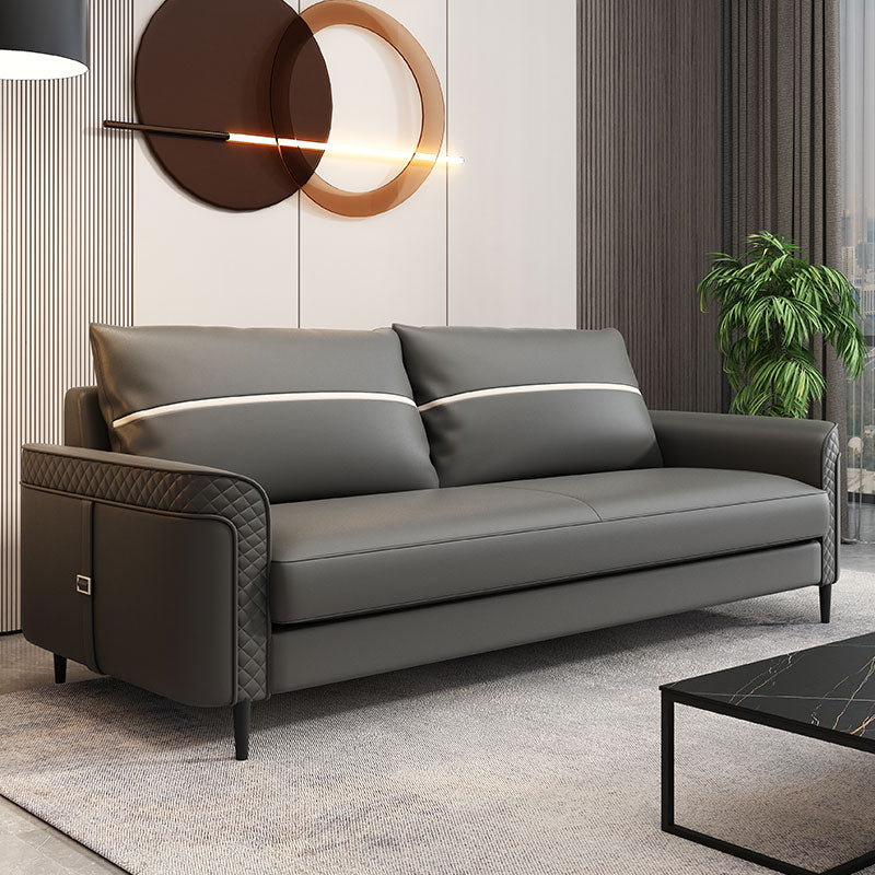 Modern Faux Leather Sofa Single Cushion Loose Back Sofa in Grey