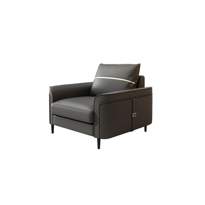 Modern Faux Leather Sofa Single Cushion Loose Back Sofa in Grey