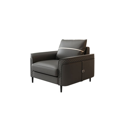 Modern Faux Leather Sofa Single Cushion Loose Back Sofa in Grey