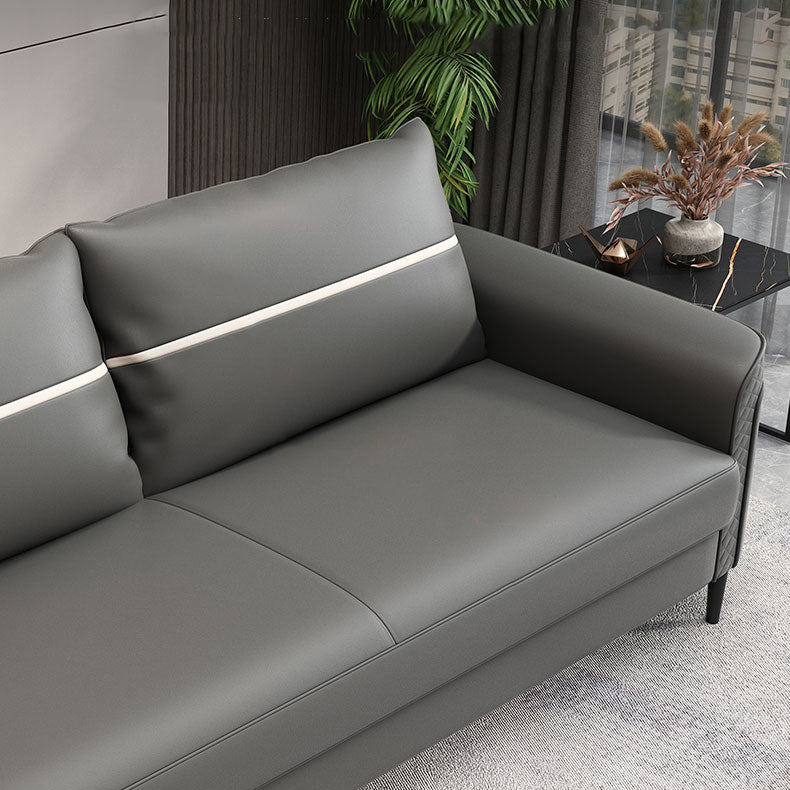 Modern Faux Leather Sofa Single Cushion Loose Back Sofa in Grey