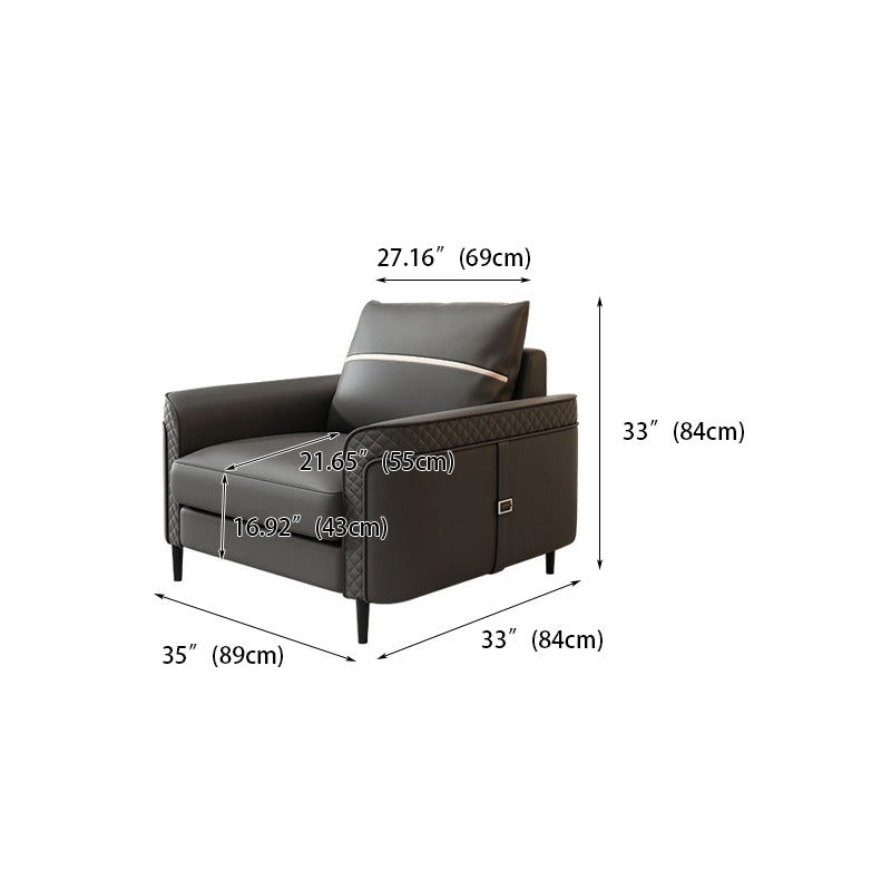 Modern Faux Leather Sofa Single Cushion Loose Back Sofa in Grey