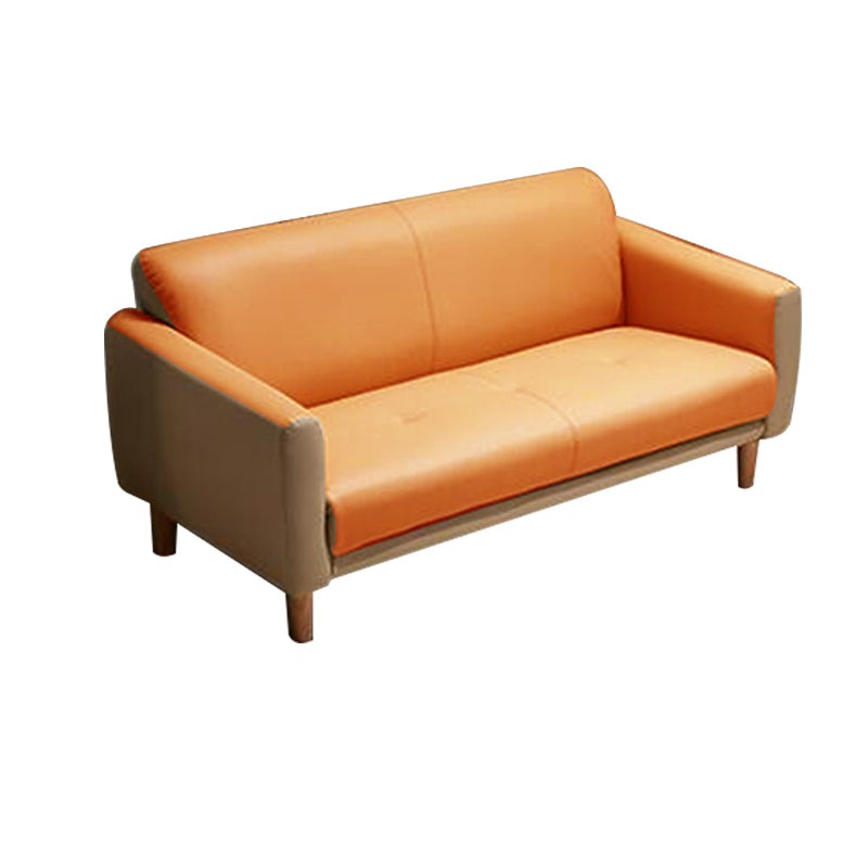 Modern Square Arm Stain Resistant Settee Couch in Orange/Ivory Cushions 67"L x 30"W x 31.5"H Leather Match Clearhalo 'furn' 'furn_sofas' 'Furniture' 'Living Room Furniture' 'Sofa' 'sofas' 5784799