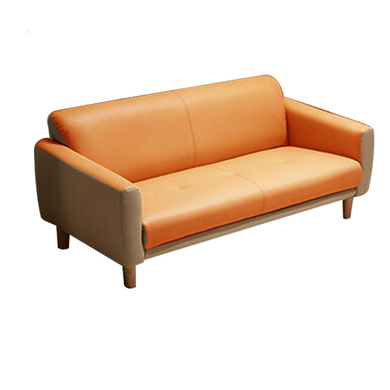 Modern Square Arm Stain Resistant Settee Couch in Orange/Ivory Cushions 75"L x 29.5"W x 31.5"H Leather Match Clearhalo 'furn' 'furn_sofas' 'Furniture' 'Living Room Furniture' 'Sofa' 'sofas' 5784804