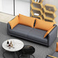Square Arm Faux Leather Standard Sofa Couch with Pillows in Dark Gray