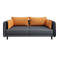 Square Arm Faux Leather Standard Sofa Couch with Pillows in Dark Gray