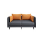 Square Arm Faux Leather Standard Sofa Couch with Pillows in Dark Gray