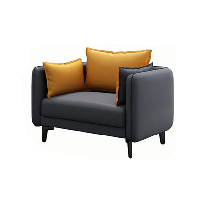 Square Arm Faux Leather Standard Sofa Couch with Pillows in Dark Gray