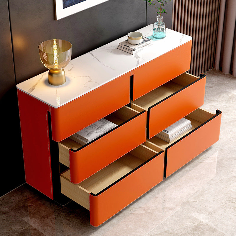 Stone and Wood Sideboard with Drawers Modern Buffet in Orange Clearhalo 'buffet_sideboard' 'Buffets & Sideboards' 'furn' 'furn_buffet_sideboard' 'Furniture' 'Kitchen & Dining Furniture' 5784982
