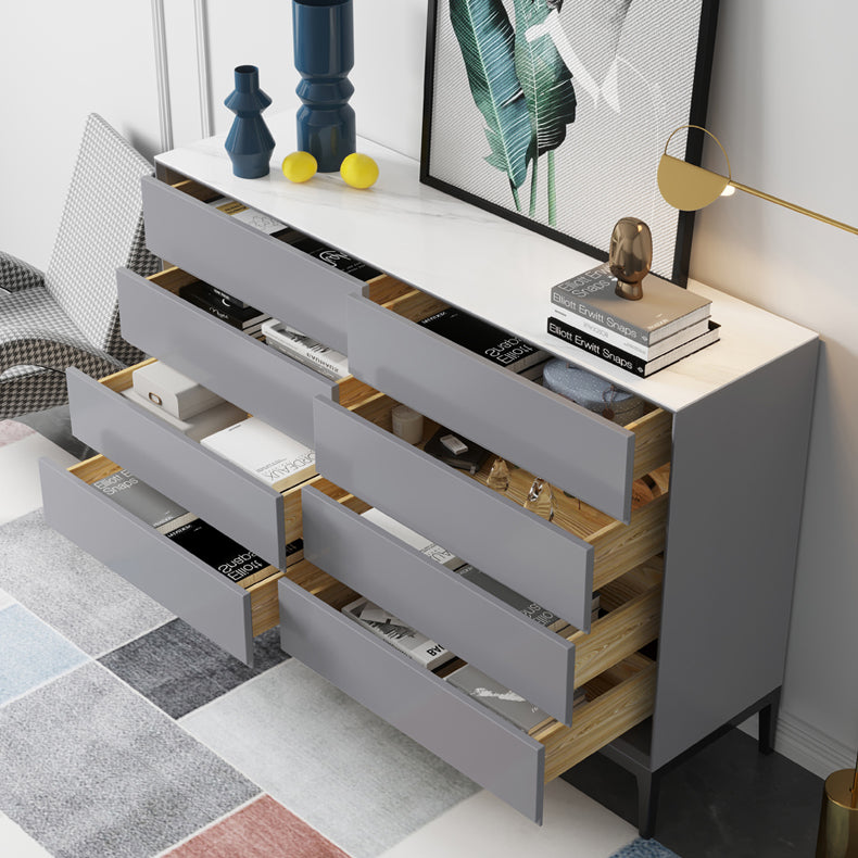 Stone and Steel Dining Server Modern 8 Drawers Buffet for Living Room Clearhalo 'buffet_sideboard' 'Buffets & Sideboards' 'furn' 'furn_buffet_sideboard' 'Furniture' 'Kitchen & Dining Furniture' 5785042
