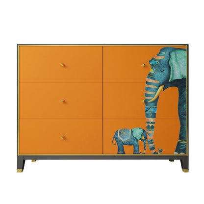 6-schädiger Holz Sideboard 47,5 "l modernes Orangenbuffet für Esszimmer