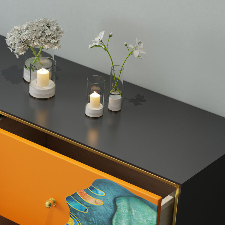 6-schädiger Holz Sideboard 47,5 "l modernes Orangenbuffet für Esszimmer