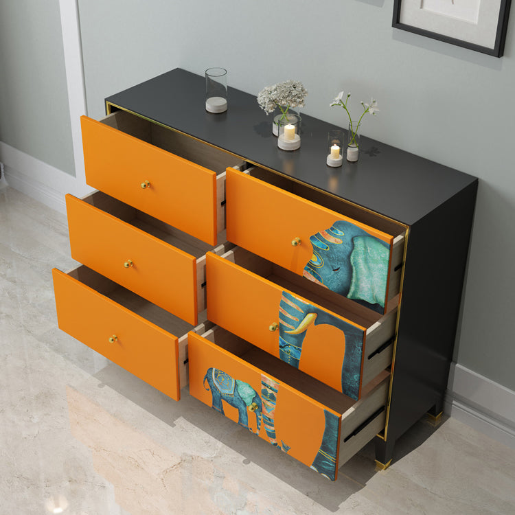 6-schädiger Holz Sideboard 47,5 "l modernes Orangenbuffet für Esszimmer