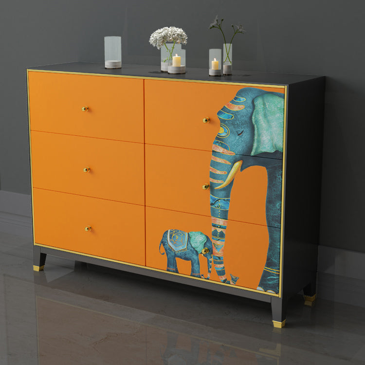6-schädiger Holz Sideboard 47,5 "l modernes Orangenbuffet für Esszimmer