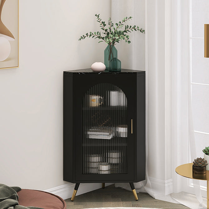 Servitore a buffet in pietra di ferro moderna 40 "H Server a buffet sala da pranzo con porta di vetro