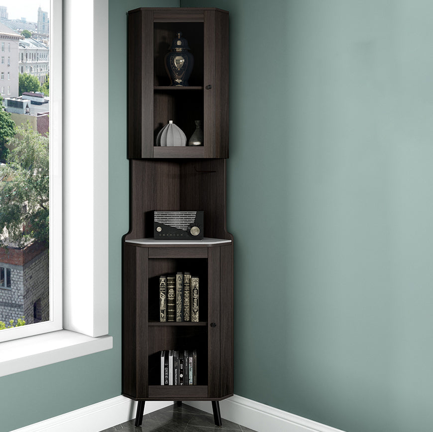 Modern Stone Buffet Sideboard 81"H Glass Doors Dining Room Buffet Server Clearhalo 'buffet_sideboard' 'Buffets & Sideboards' 'furn' 'furn_buffet_sideboard' 'Furniture' 'Kitchen & Dining Furniture' 5785215