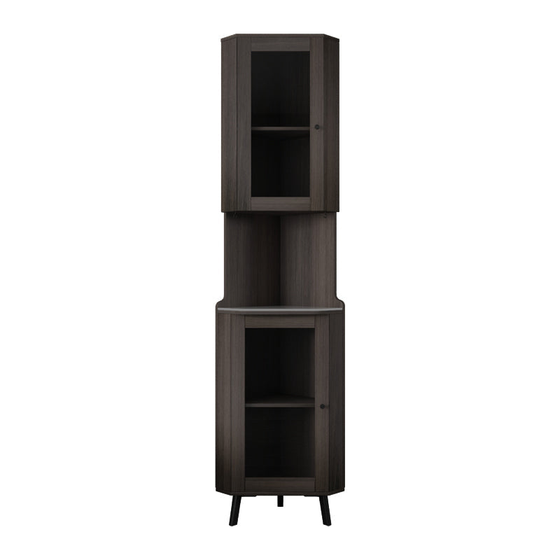 Modern Stone Buffet Sideboard 81"H Glass Doors Dining Room Buffet Server Dark Brown Tempered Glass Clearhalo 'buffet_sideboard' 'Buffets & Sideboards' 'furn' 'furn_buffet_sideboard' 'Furniture' 'Kitchen & Dining Furniture' 5785217