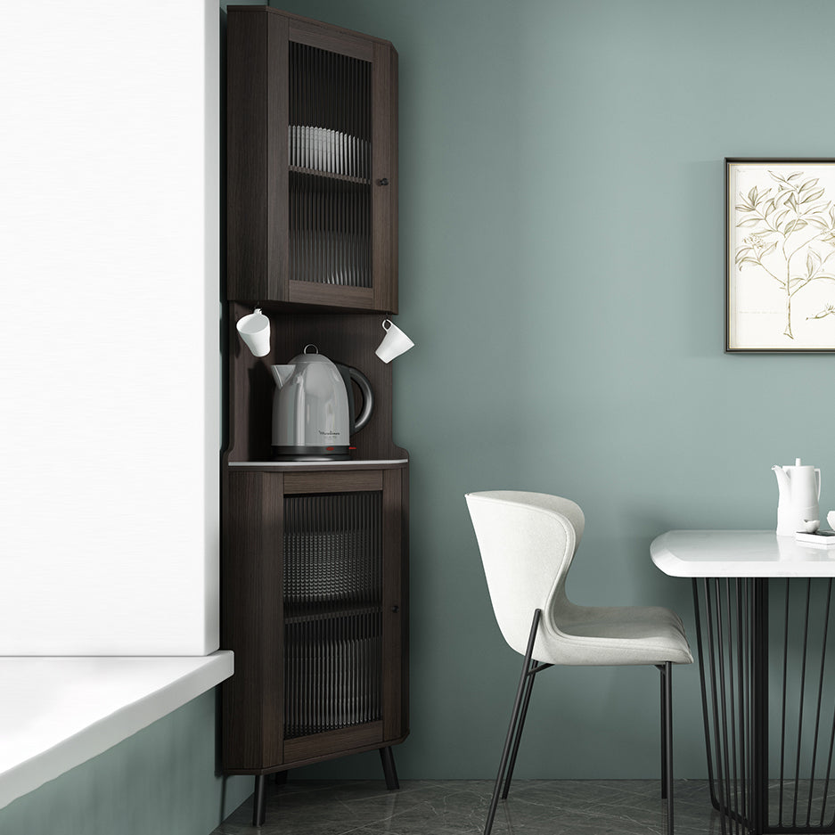 Modern Stone Buffet Sideboard 81"H Glass Doors Dining Room Buffet Server Clearhalo 'buffet_sideboard' 'Buffets & Sideboards' 'furn' 'furn_buffet_sideboard' 'Furniture' 'Kitchen & Dining Furniture' 5785218