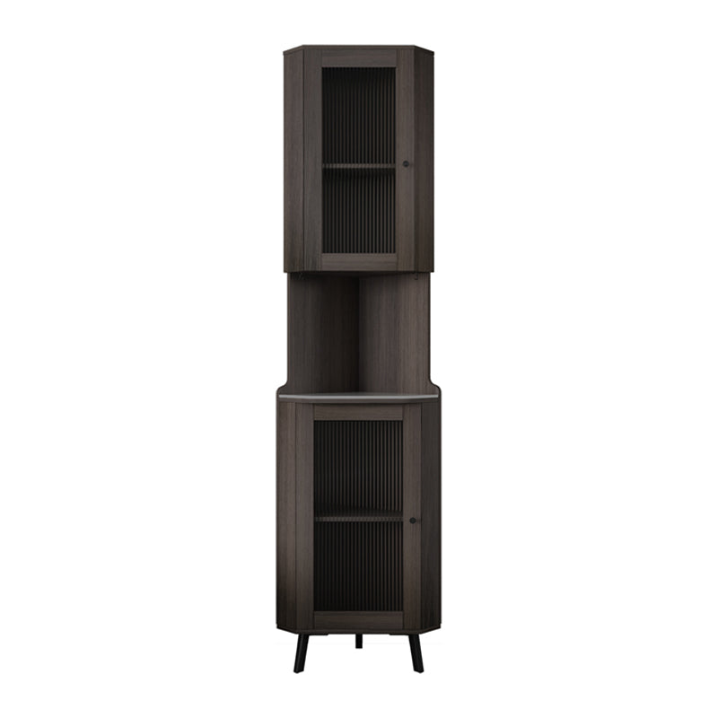 Modern Stone Buffet Sideboard 81"H Glass Doors Dining Room Buffet Server Dark Brown Vertical Glass Clearhalo 'buffet_sideboard' 'Buffets & Sideboards' 'furn' 'furn_buffet_sideboard' 'Furniture' 'Kitchen & Dining Furniture' 5785221