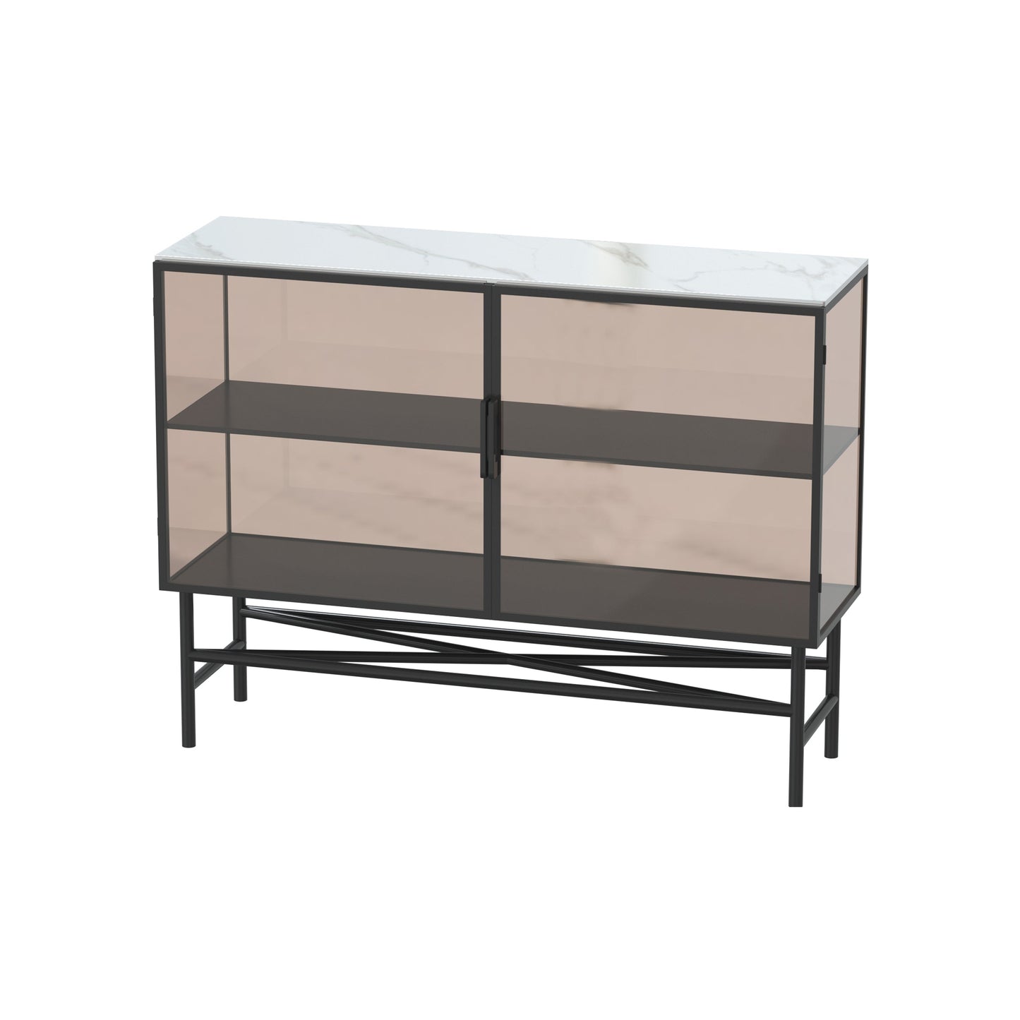 Modern Black Iron Sideboard Glass Door Dining Server with Stone Countertop for Living Room Clearhalo 'buffet_sideboard' 'Buffets & Sideboards' 'furn' 'furn_buffet_sideboard' 'Furniture' 'Kitchen & Dining Furniture' 5785247