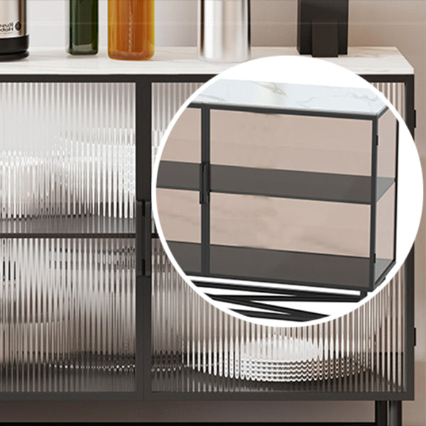 Modern Black Iron Sideboard Glass Door Dining Server with Stone Countertop for Living Room Clearhalo 'buffet_sideboard' 'Buffets & Sideboards' 'furn' 'furn_buffet_sideboard' 'Furniture' 'Kitchen & Dining Furniture' 5785249