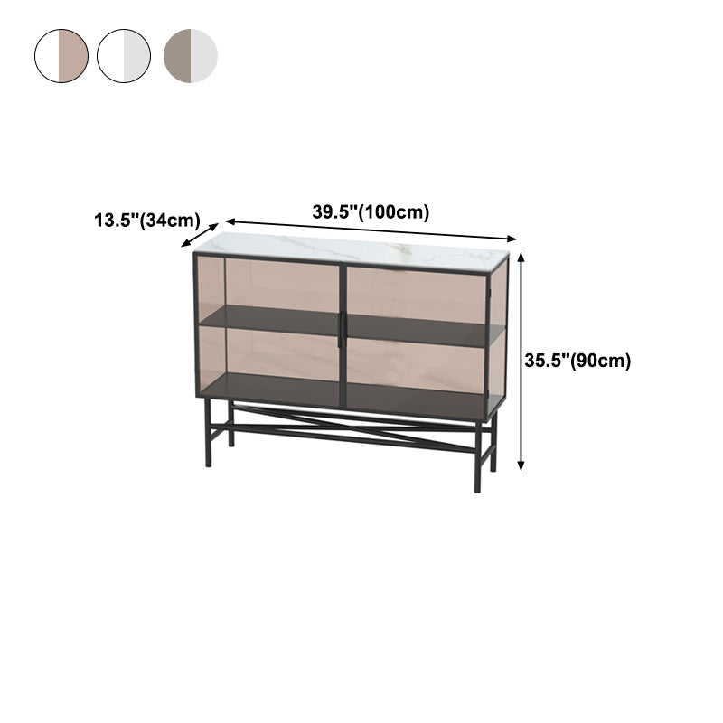 Modern Black Iron Sideboard Glass Door Dining Server with Stone Countertop for Living Room Clearhalo 'buffet_sideboard' 'Buffets & Sideboards' 'furn' 'furn_buffet_sideboard' 'Furniture' 'Kitchen & Dining Furniture' 5785255