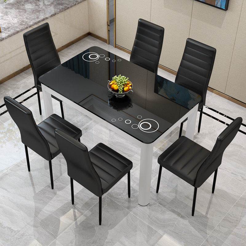 Modern Glass Table Rectangle White Base Dining Table for Kitchen