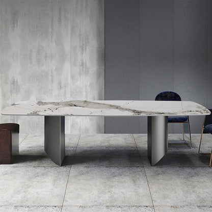 Metal Contemporary Rectangular Table Sintered Stone Top Table for Dining Room and Kitchen