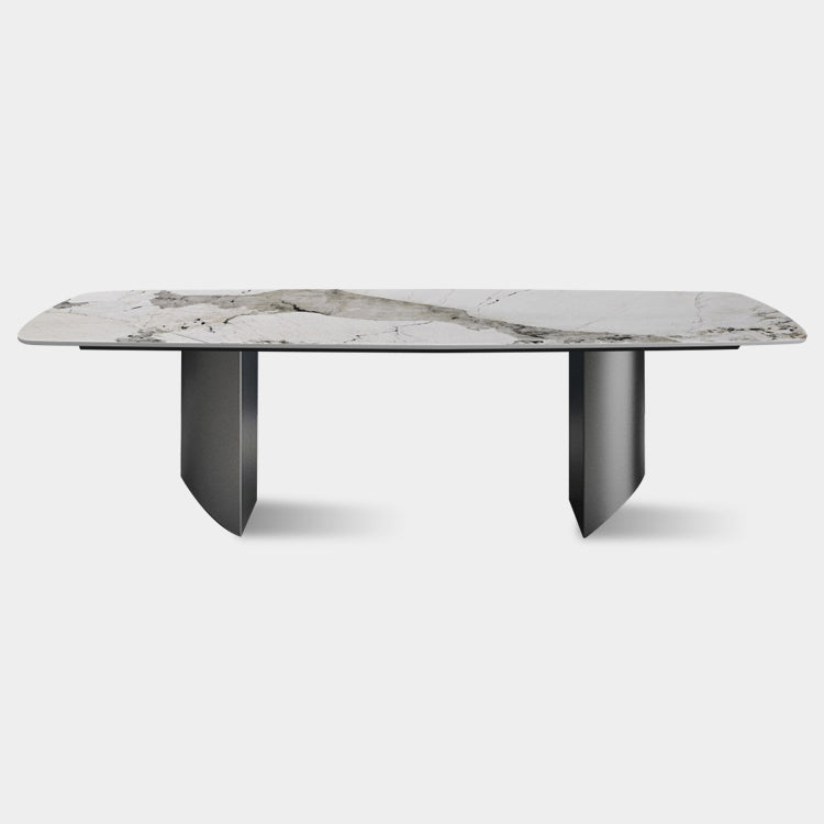 Metal Contemporary Rectangular Table Sintered Stone Top Table for Dining Room and Kitchen