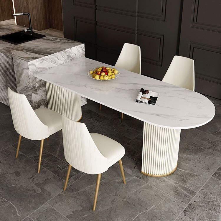 Traditional Luxury Dining Table Sintered Stone Table for Kitchen White 63"L x 31.5"W x 29.5"H Without Chairs Clearhalo 'Dining Tables & Seating' 'Dining Tables' 'dining_table' 'furn' 'furn_dining_table' 'Furniture' 'Kitchen & Dining Furniture' 5785432