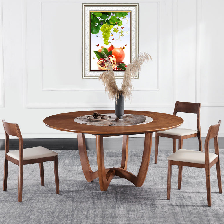 Contemporary Turntable Round Dining Table Ash Wood Sled Base Dining Table 59.1"L x 59.1"W x 29.5"H Without Chairs Clearhalo 'Dining Tables & Seating' 'Dining Tables' 'dining_table' 'furn' 'furn_dining_table' 'Furniture' 'Kitchen & Dining Furniture' 5785448