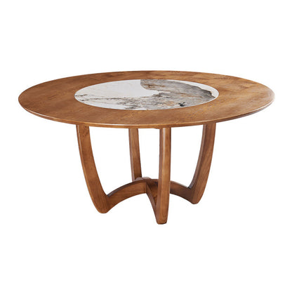 Contemporary Turntable Round Dining Table Ash Wood Sled Base Dining Table Without Chairs Clearhalo 'Dining Tables & Seating' 'Dining Tables' 'dining_table' 'furn' 'furn_dining_table' 'Furniture' 'Kitchen & Dining Furniture' 5785450