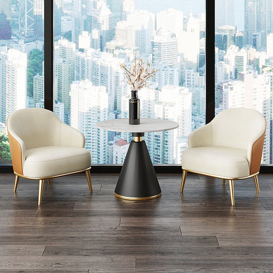 Metal Traditional Luxury Round Indoor Table Sintered Stone Top Table for Home Gloss Black 23.6"L x 23.6"W x 29.5"H Without Chairs