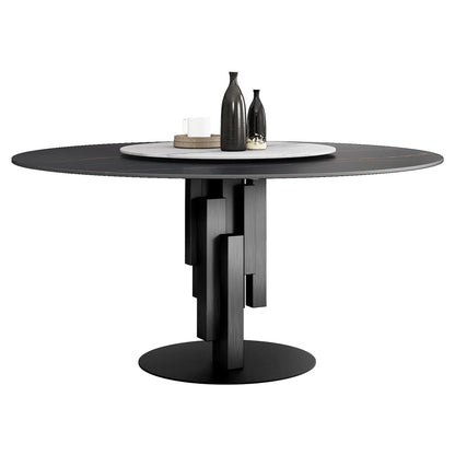 Contemporary Round Dining Table Sintered Stone Top Pedestal Table