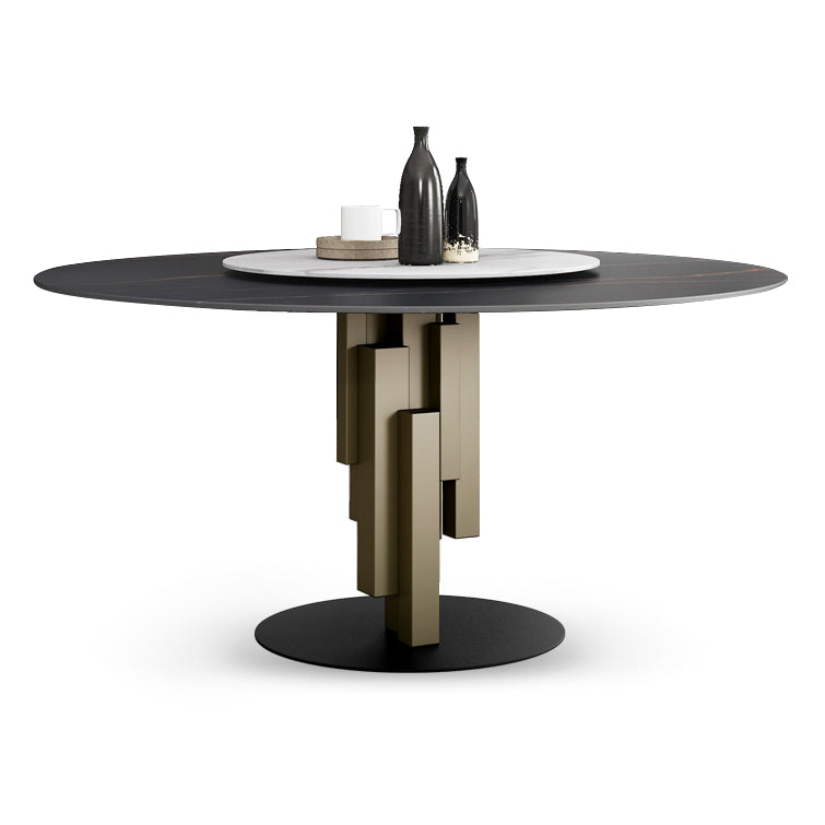 Contemporary Round Dining Table Sintered Stone Top Pedestal Table