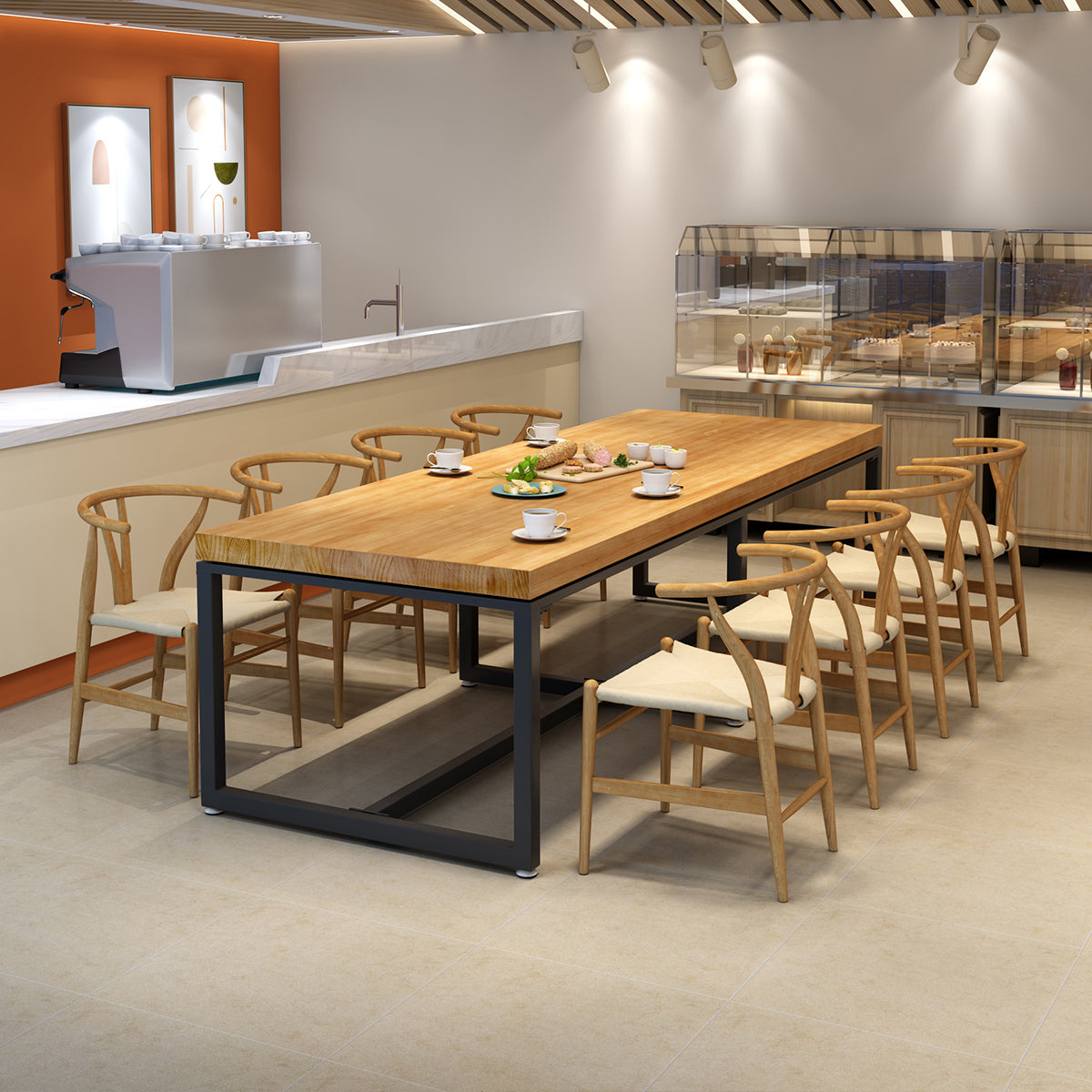 Tavolo da pranzo rettangolo tavolo da pranzo in legno solido industriale con base di metallo